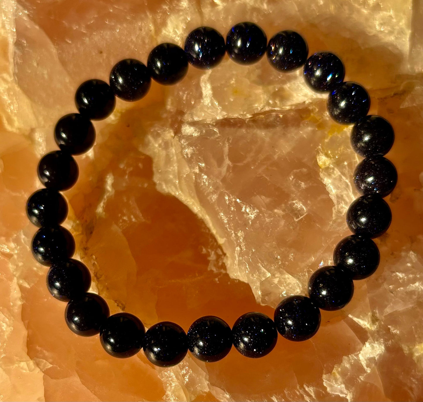 Magia de Medianoche – Pulsera de Piedra Solar Azul (Cuentas de 8mm) | Para Muñecas Pequeñas a Medianas