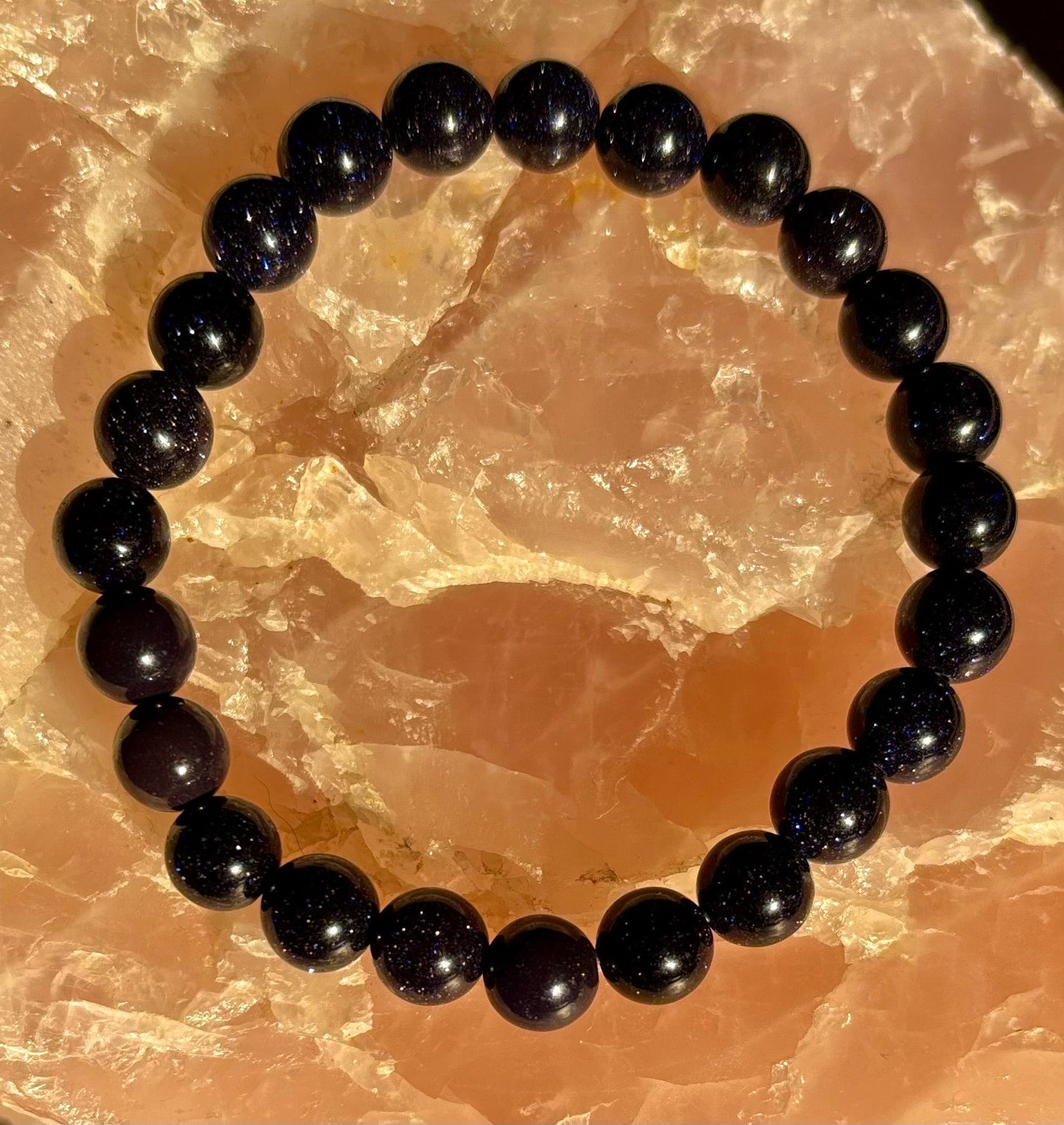 Magia de Medianoche – Pulsera de Piedra Solar Azul (Cuentas de 8mm) | Para Muñecas Pequeñas a Medianas