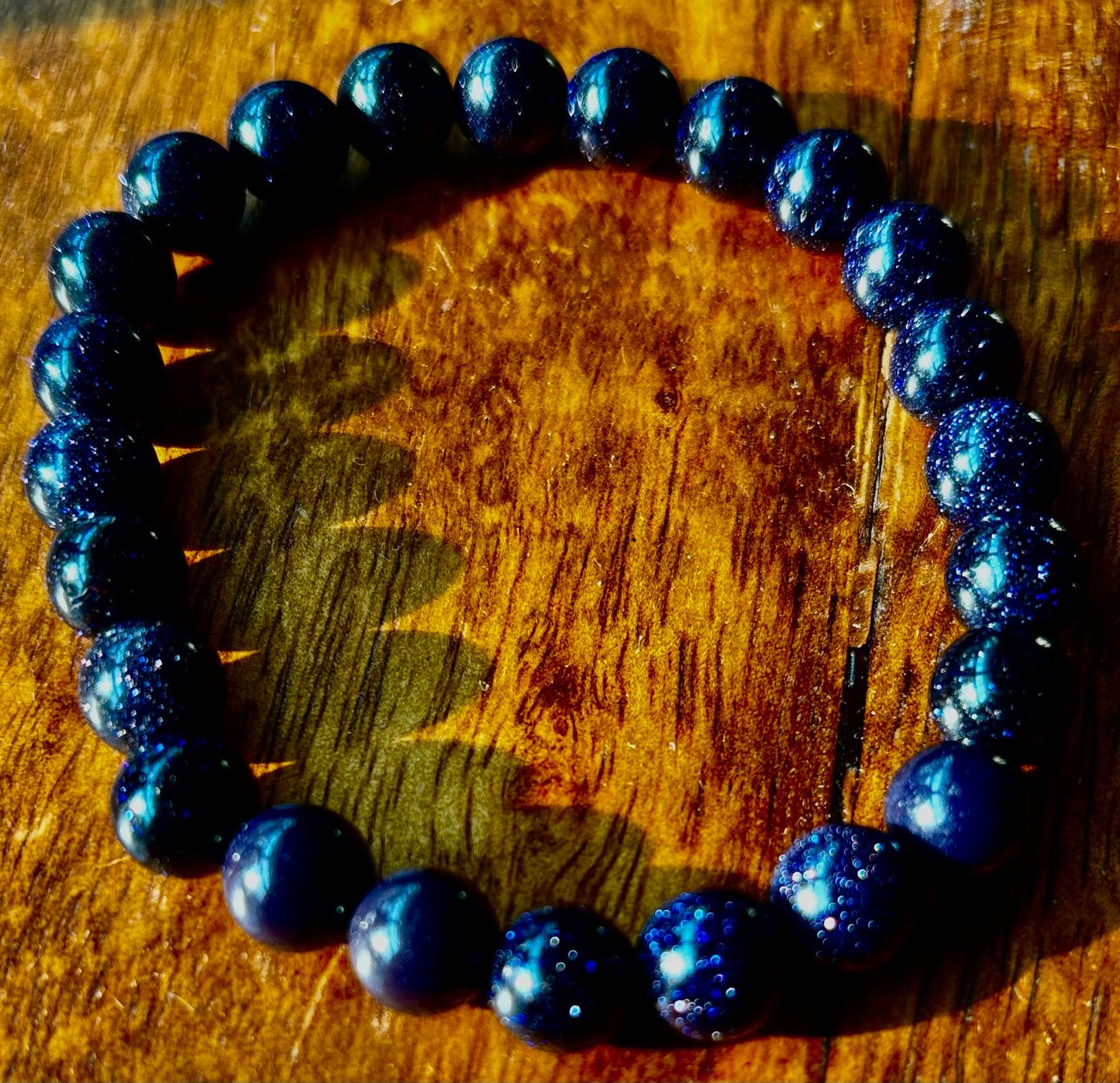 Magia de Medianoche – Pulsera de Piedra Solar Azul (Cuentas de 8mm) | Para Muñecas Pequeñas a Medianas
