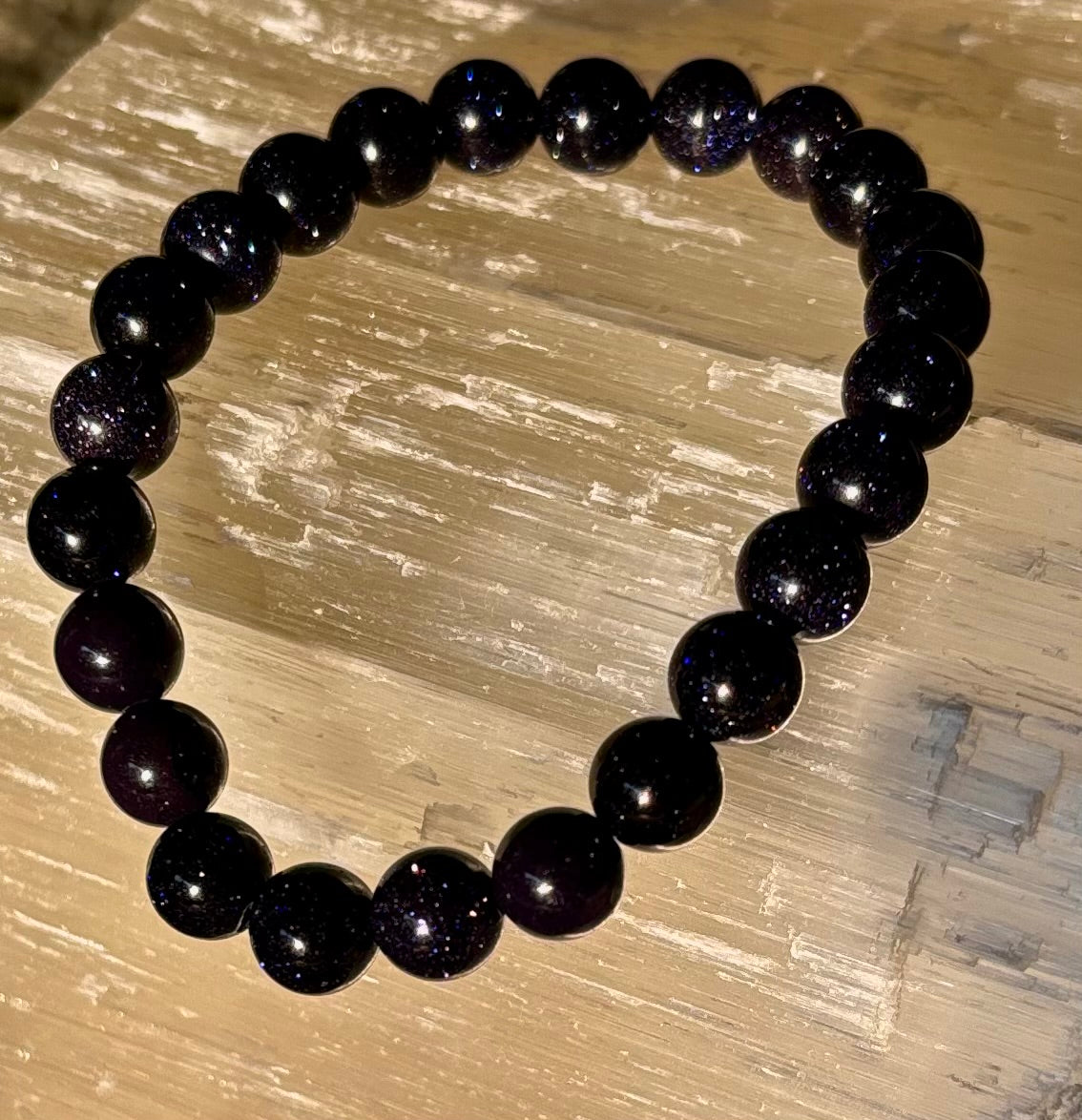 Magia de Medianoche – Pulsera de Piedra Solar Azul (Cuentas de 8mm) | Para Muñecas Pequeñas a Medianas