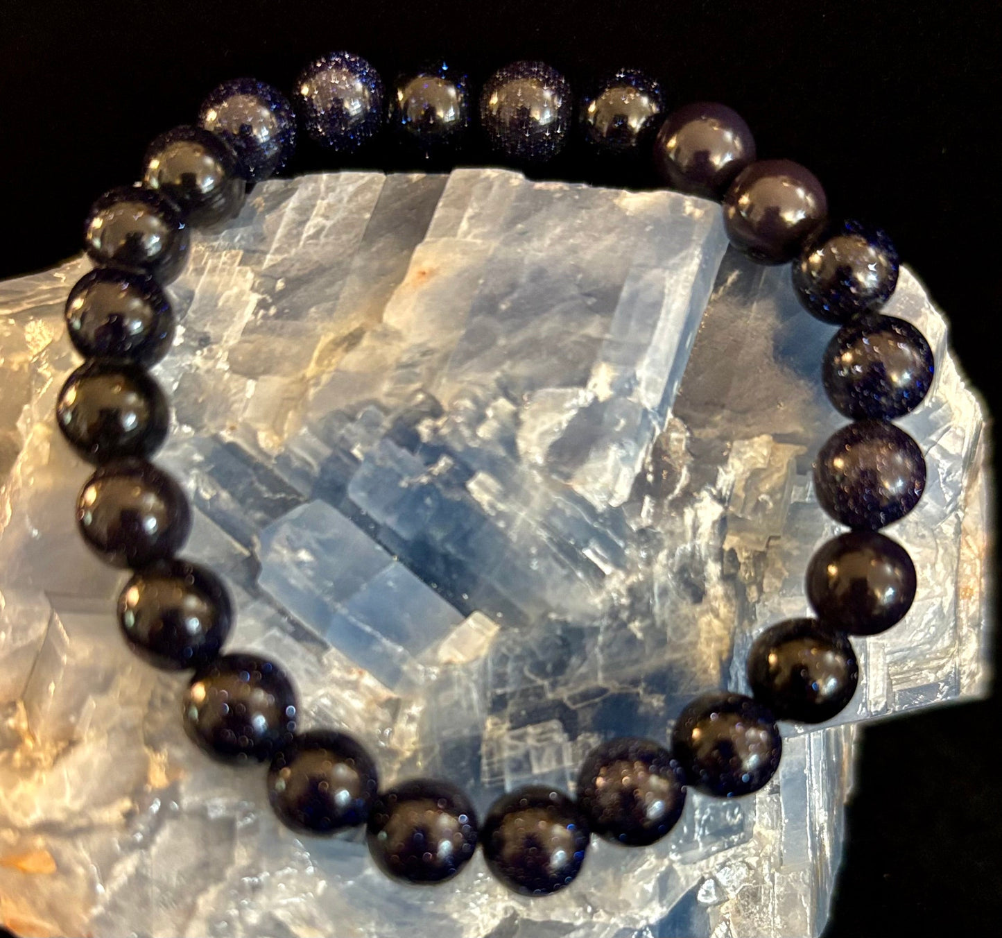 Magia de Medianoche – Pulsera de Piedra Solar Azul (Cuentas de 8mm) | Para Muñecas Pequeñas a Medianas