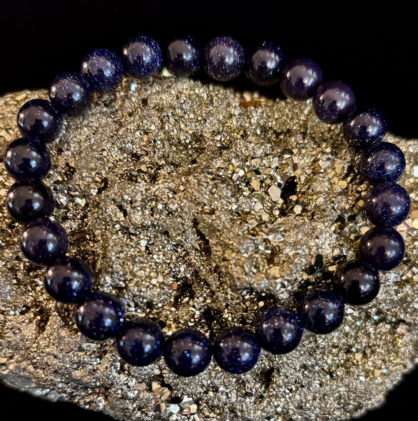 Magia de Medianoche – Pulsera de Piedra Solar Azul (Cuentas de 8mm) | Para Muñecas Pequeñas a Medianas