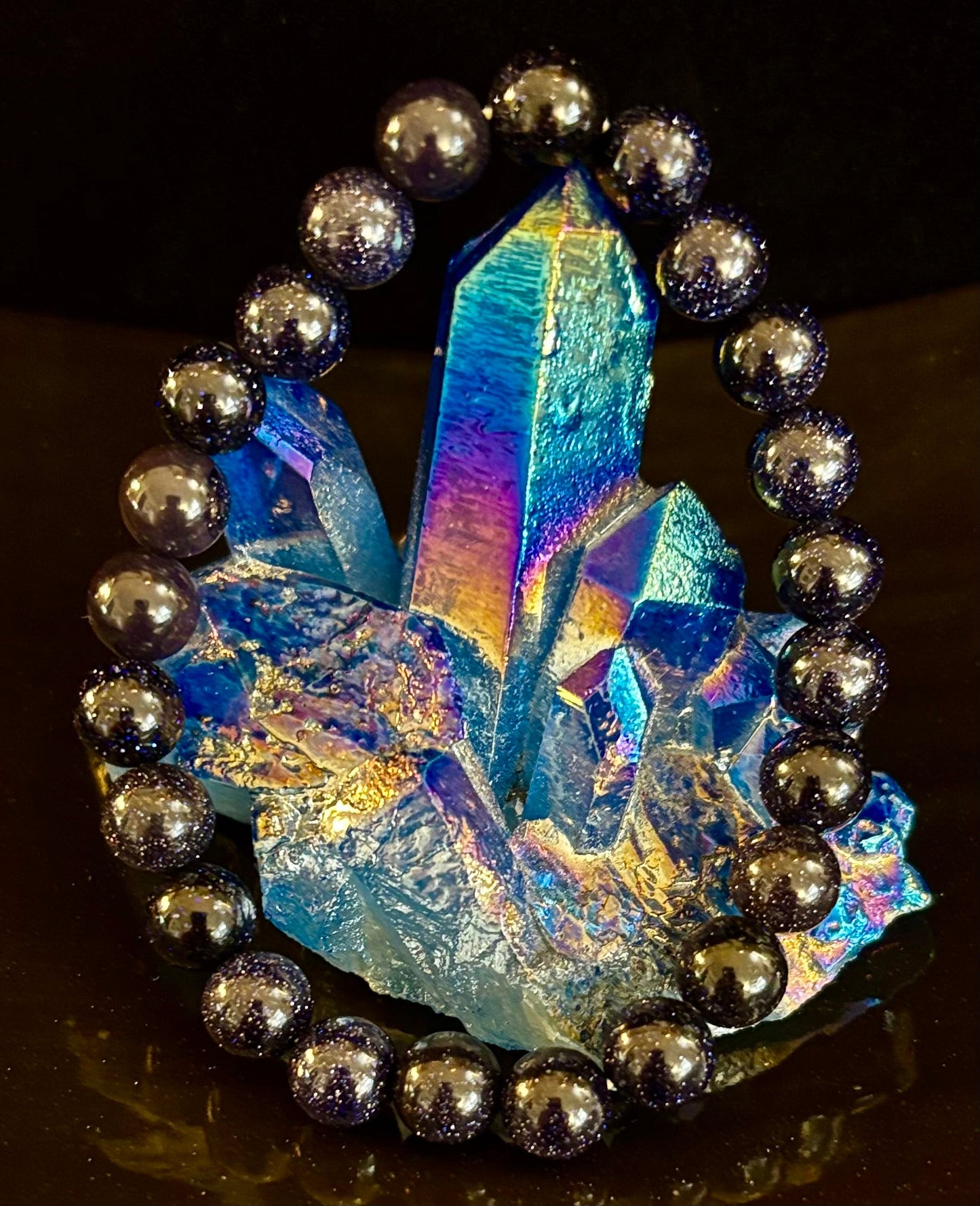 Magia de Medianoche – Pulsera de Piedra Solar Azul (Cuentas de 8mm) | Para Muñecas Pequeñas a Medianas