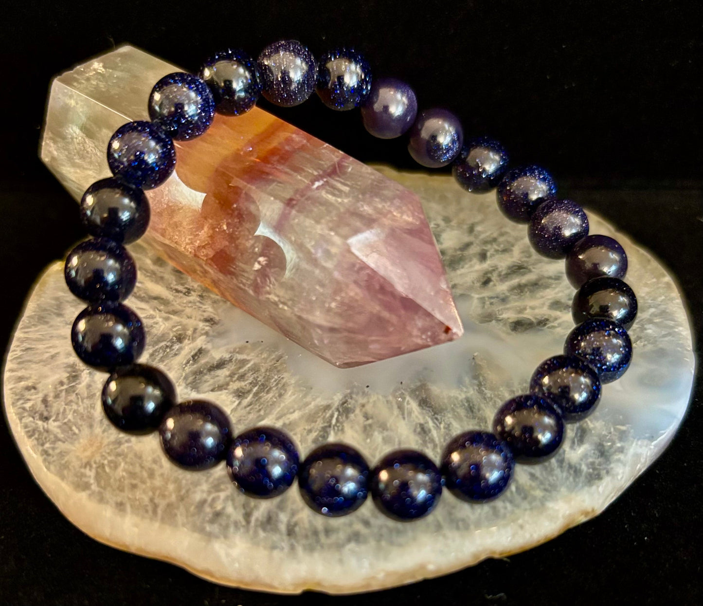 Magia de Medianoche – Pulsera de Piedra Solar Azul (Cuentas de 8mm) | Para Muñecas Pequeñas a Medianas