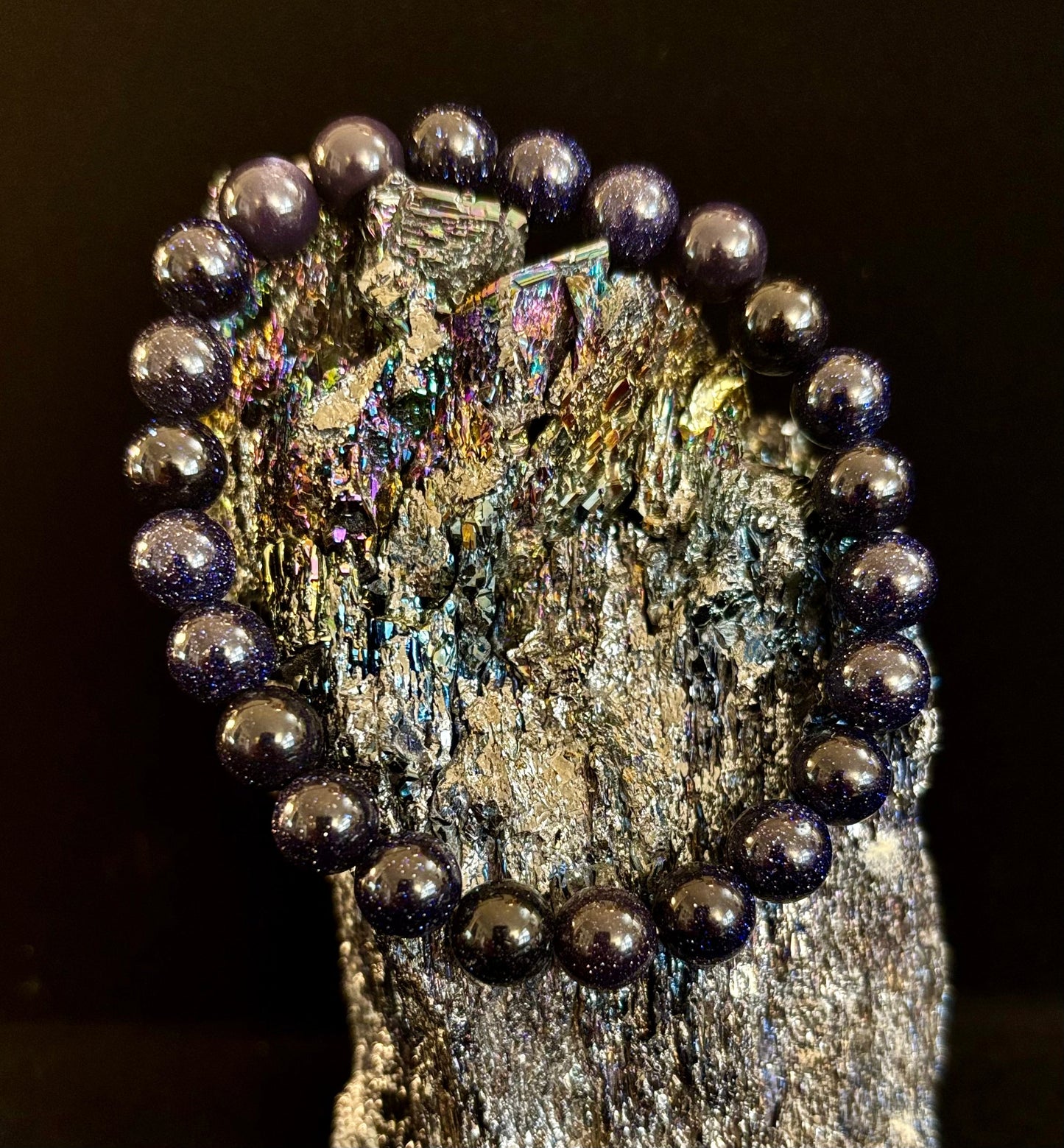 Magia de Medianoche – Pulsera de Piedra Solar Azul (Cuentas de 8mm) | Para Muñecas Pequeñas a Medianas