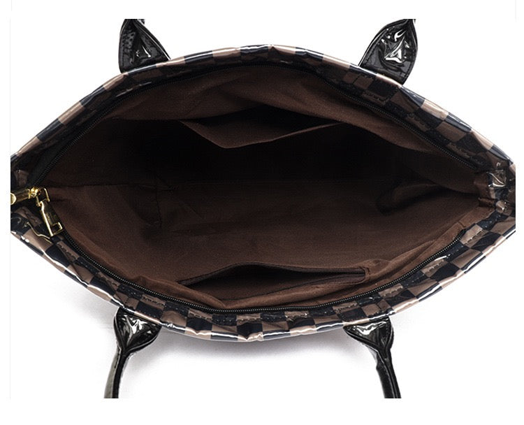 Charly Laminated Checkered Nylon Tote