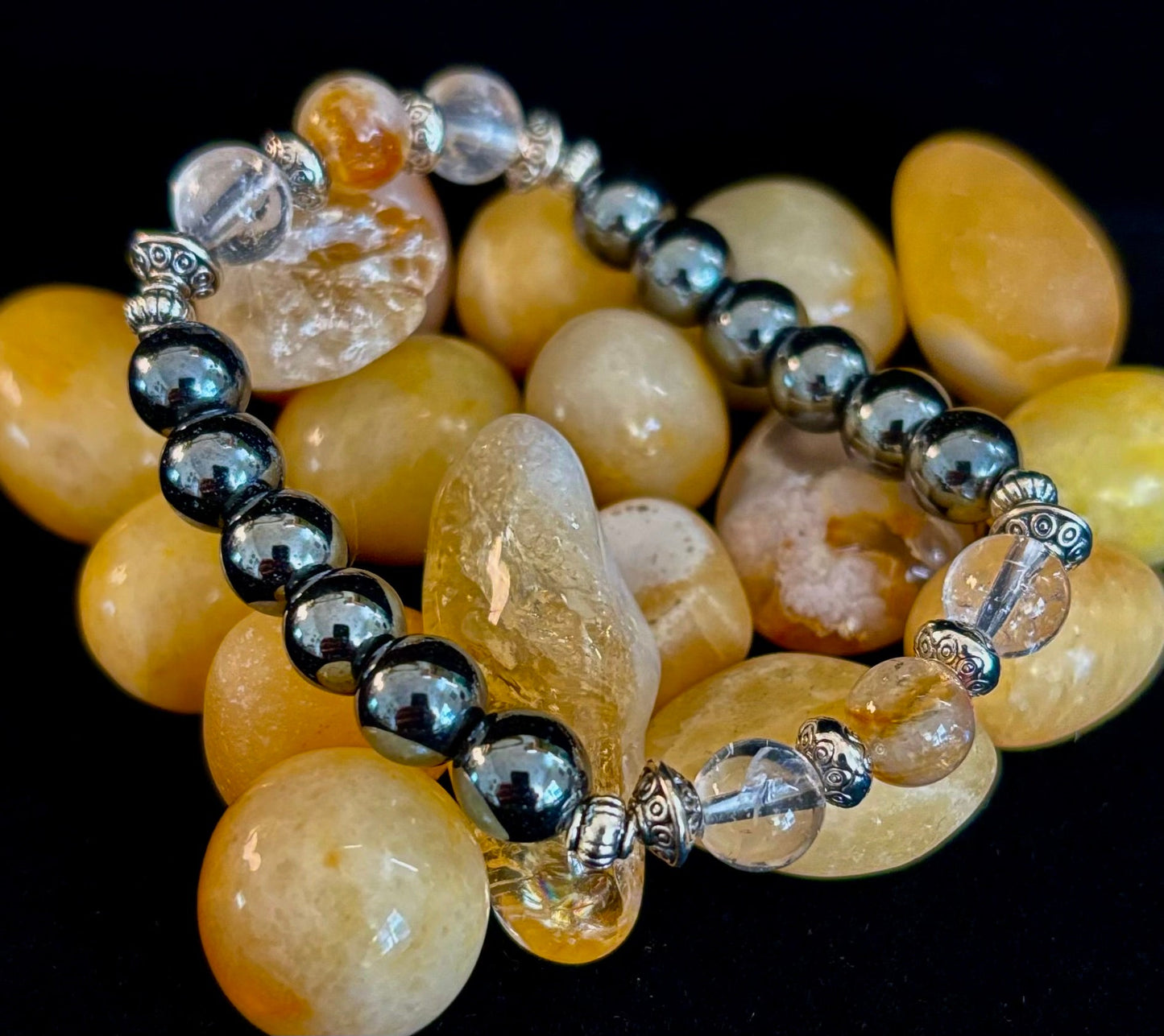 Pulsera de intención de protección empática – Citrino, Cuarzo Transparente y Hematita
