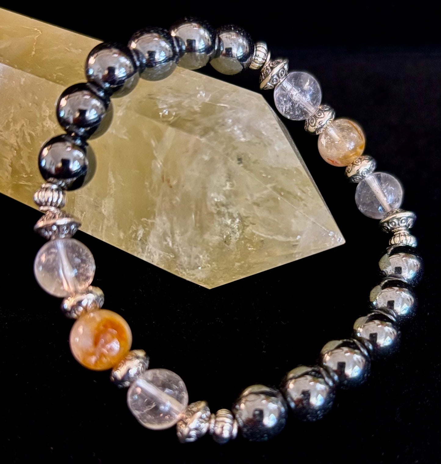 Pulsera de intención de protección empática – Citrino, Cuarzo Transparente y Hematita