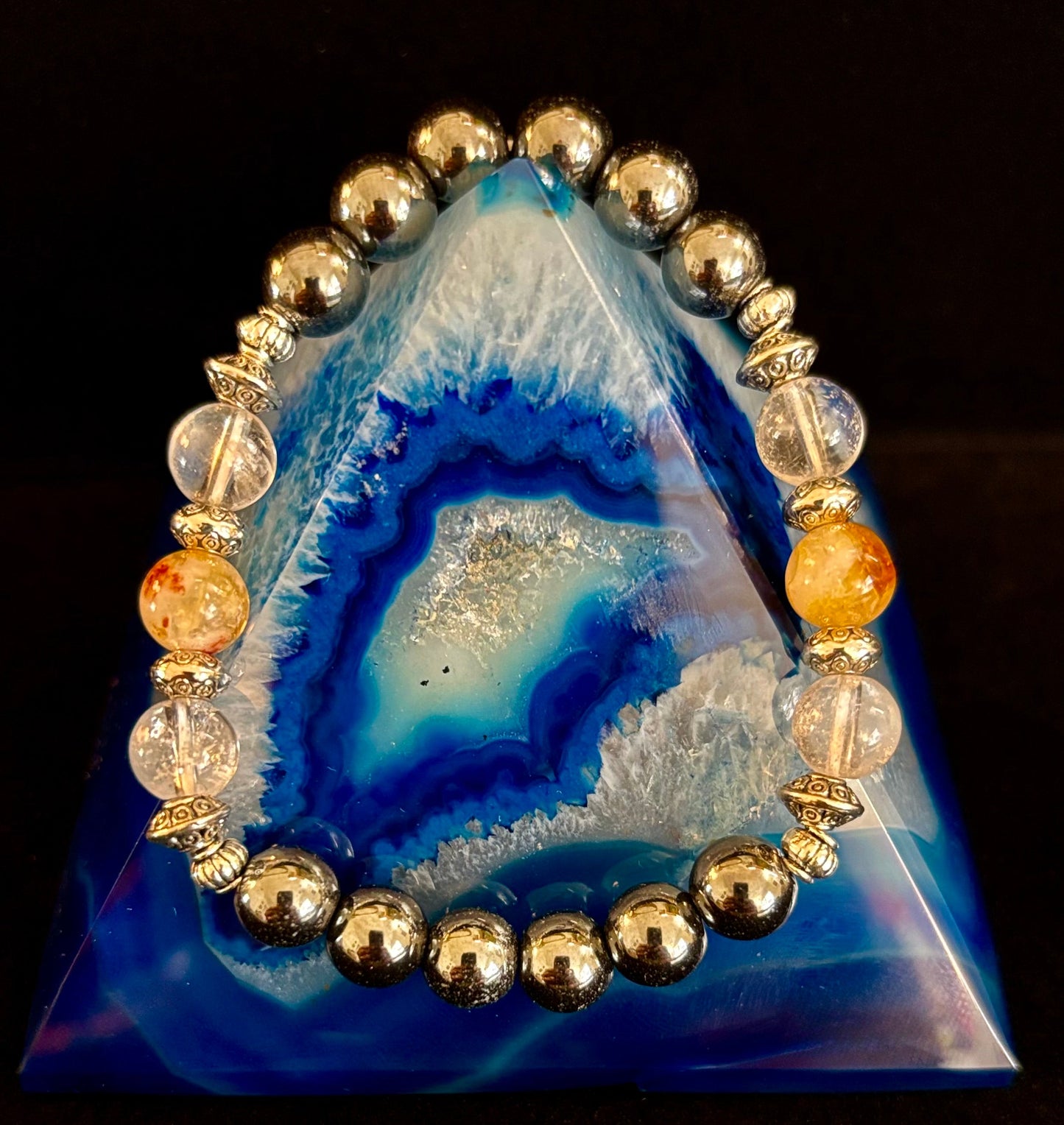 Pulsera de intención de protección empática – Citrino, Cuarzo Transparente y Hematita
