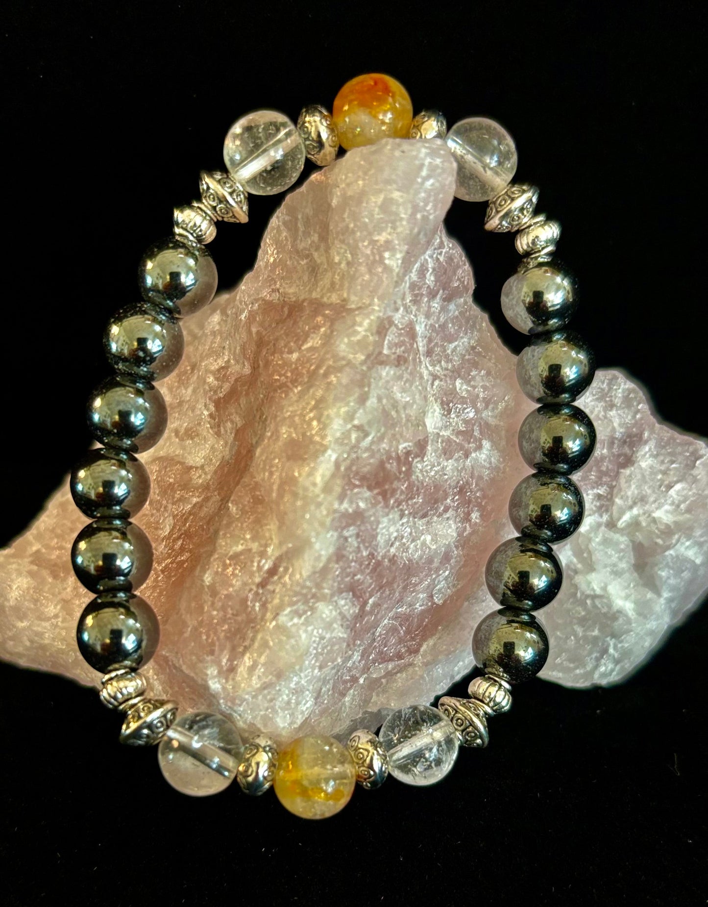 Pulsera de intención de protección empática – Citrino, Cuarzo Transparente y Hematita