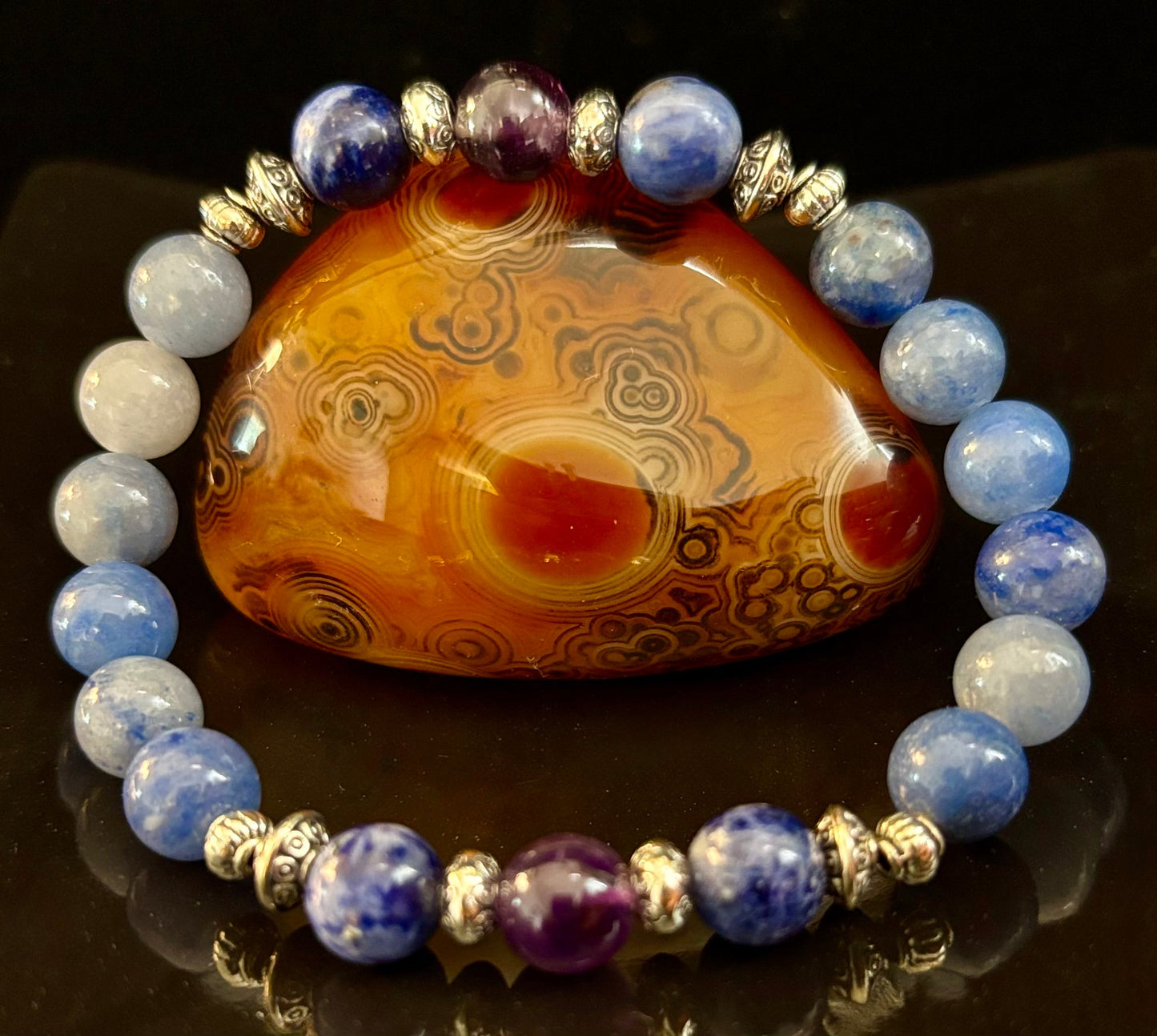 Pulsera de intención de apoyo para la ansiedad – Aventurina azul, sodalita y amatista | Piedras preciosas de 8mm