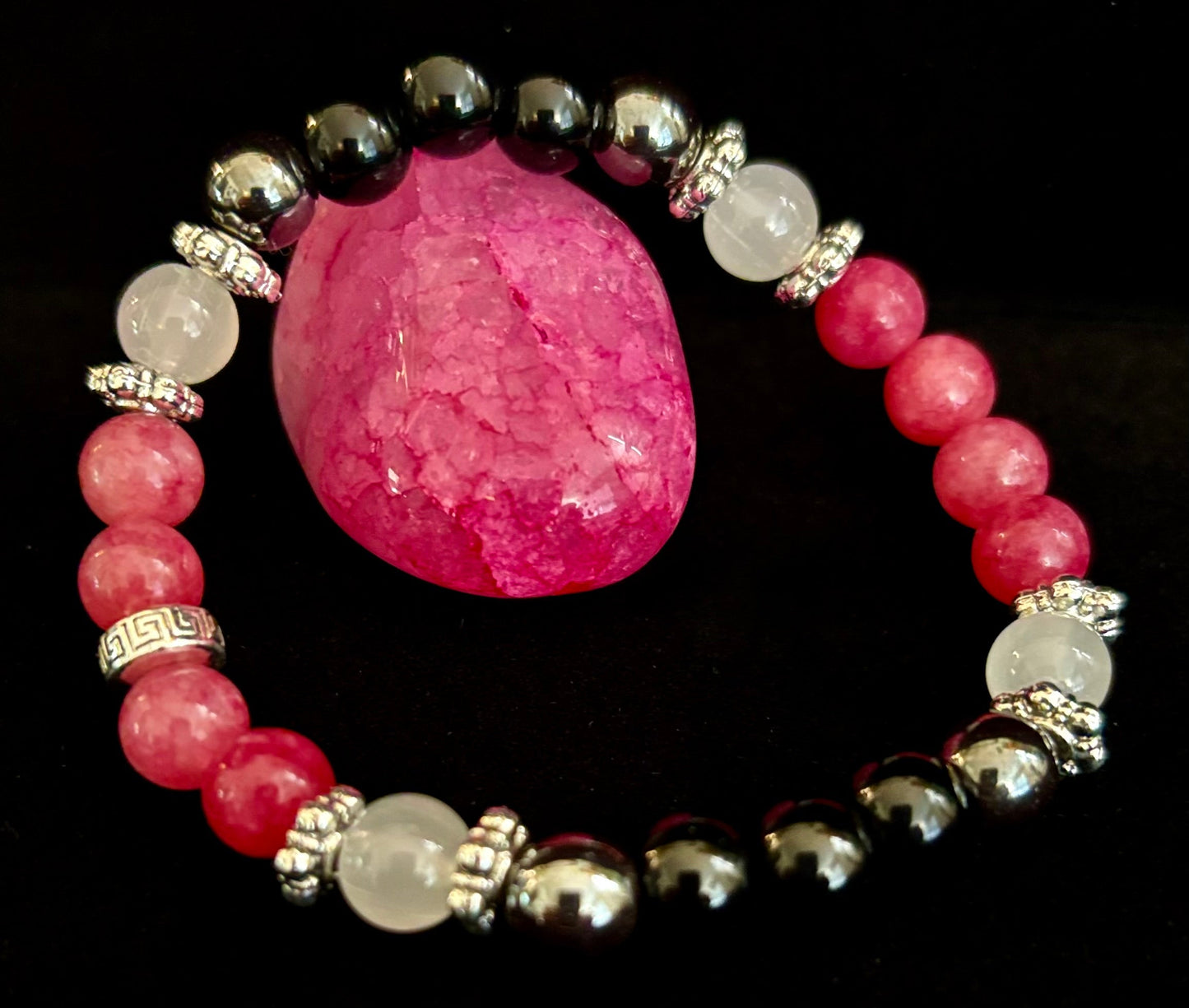 Pulsera energética de nuevos comienzos – Lepidolita, Hematita, Turmalina Negra y Piedra Lunar
