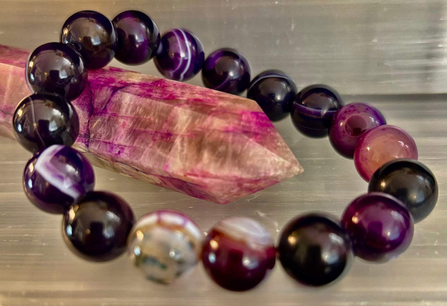 Pulsera Curativa de Amatista Natural – Cuentas de 8mm, 10mm o 12mm