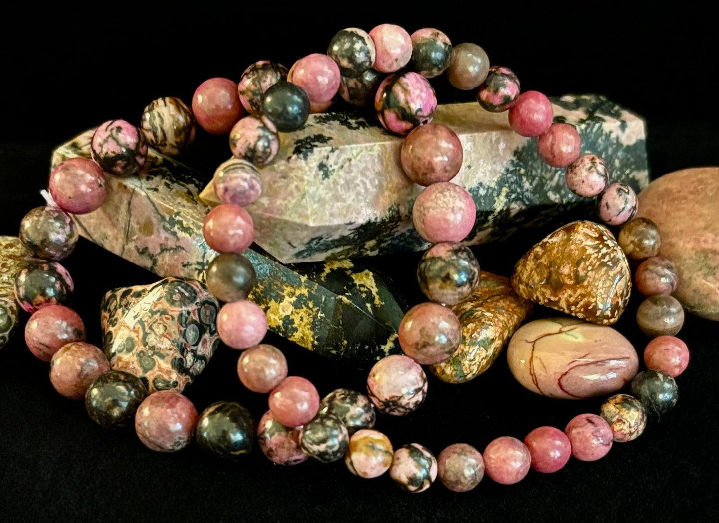 Pulsera de Cuentas de Rodonita Natural – Sanación Emocional y Energía Amorosa | Cuentas de 6mm y 8mm