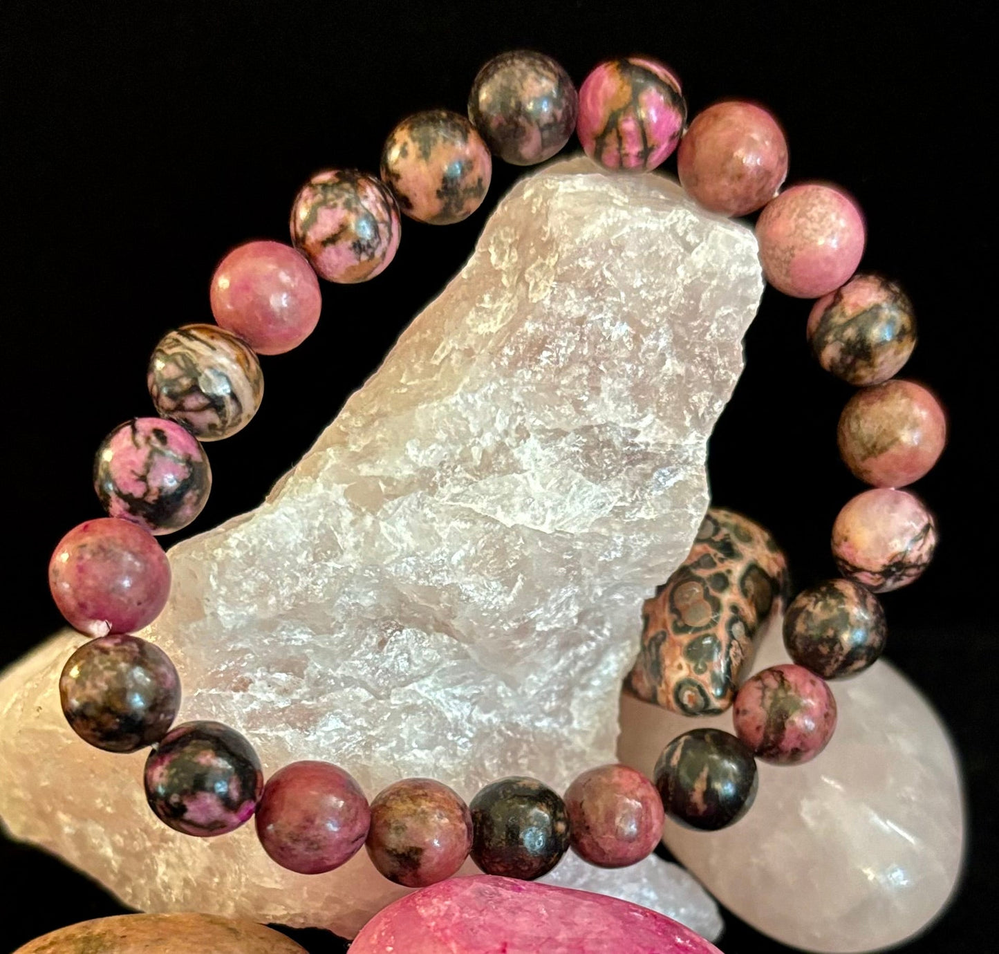 Pulsera de Cuentas de Rodonita Natural – Sanación Emocional y Energía Amorosa | Cuentas de 6mm y 8mm
