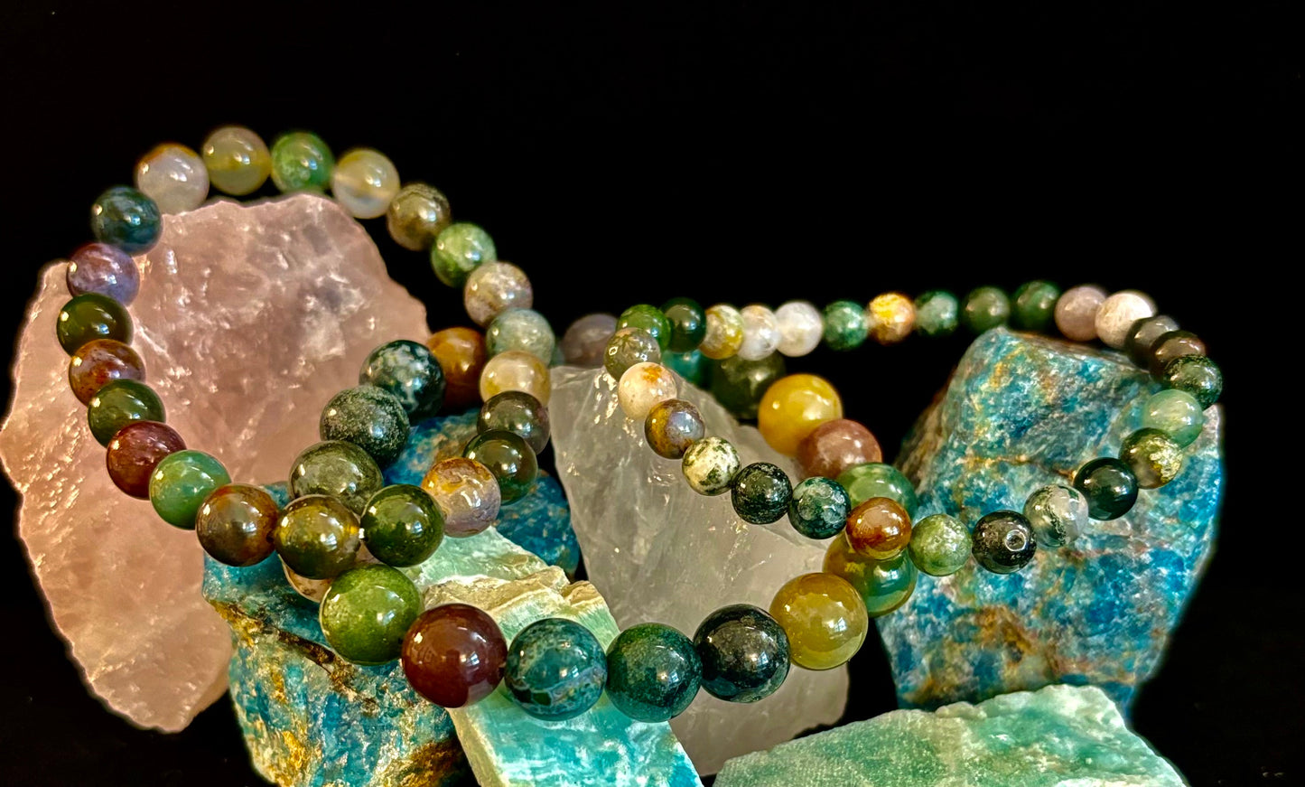 Pulsera de Ágata India 6mm, 8mm y 10mm – Joyería para Enraizar, Equilibrar y Proteger Infundida con Reiki (Múltiples Tallas de Muñeca)