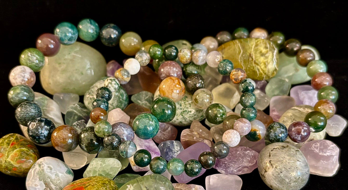 Pulsera de Ágata India 6mm, 8mm y 10mm – Joyería para Enraizar, Equilibrar y Proteger Infundida con Reiki (Múltiples Tallas de Muñeca)