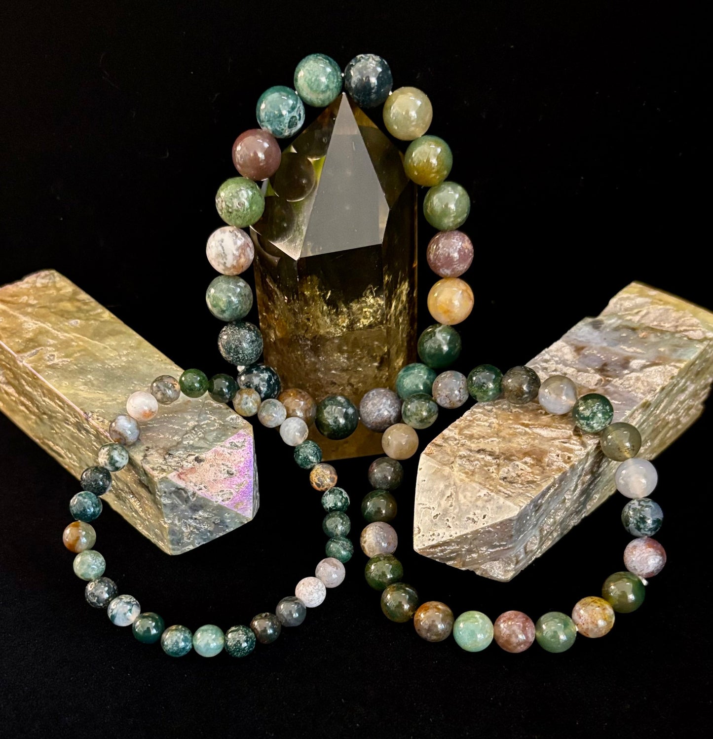 Pulsera de Ágata India 6mm, 8mm y 10mm – Joyería para Enraizar, Equilibrar y Proteger Infundida con Reiki (Múltiples Tallas de Muñeca)