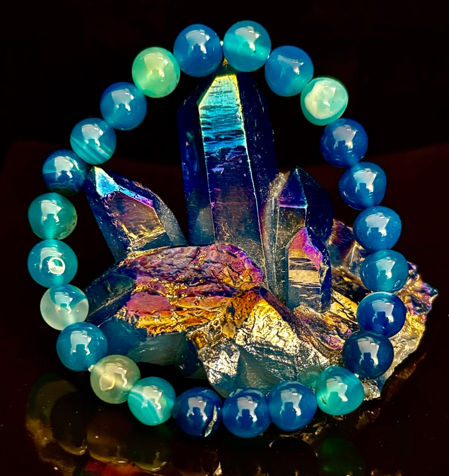 Pulsera Ágata Azul Energía Oceánica Reiki-Infusionada Calma y Comunicación (Muñeca Mediana)