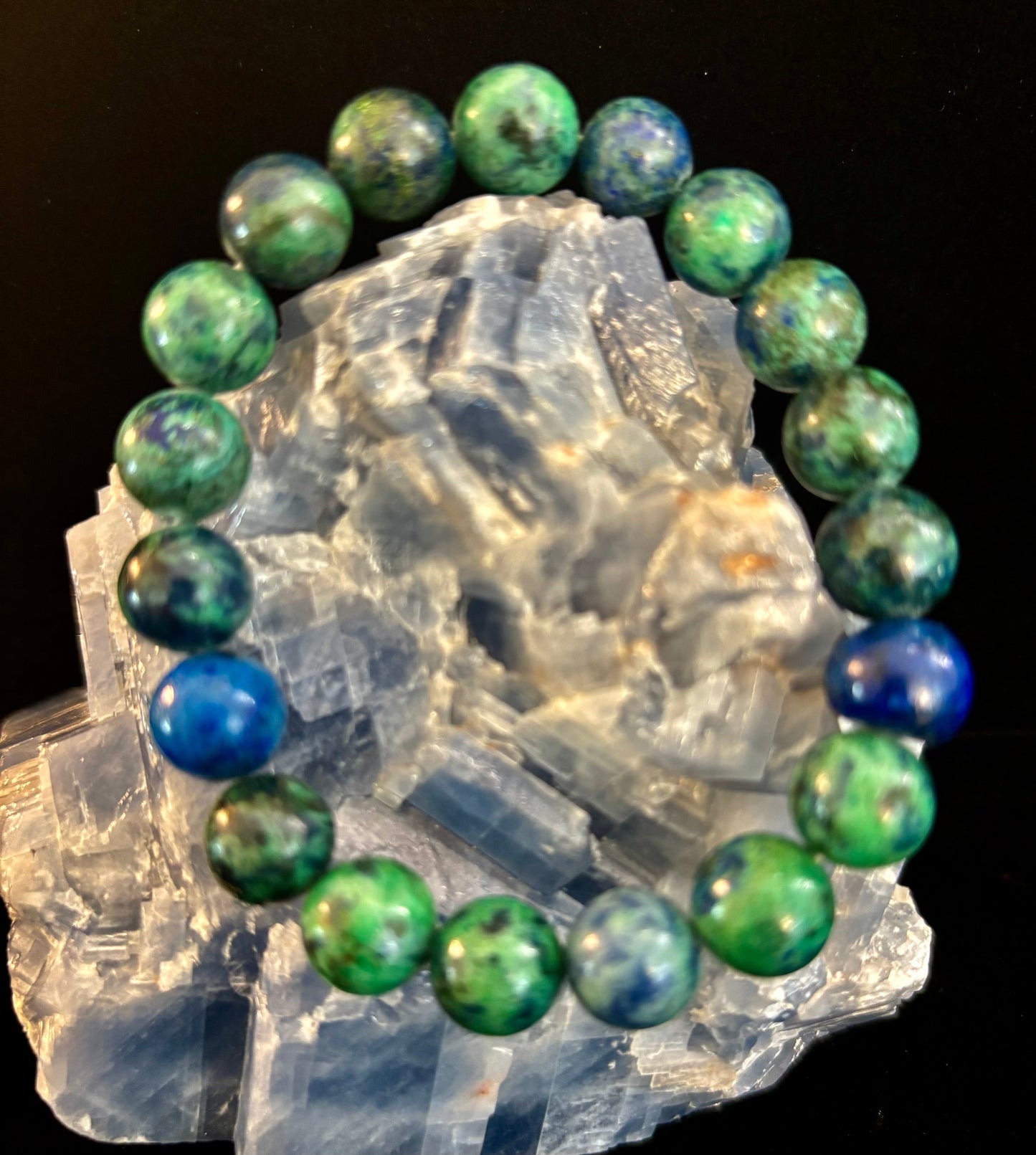 Pulsera elástica de azurita con cuentas – Opciones de 8 mm y 10 mm | Claridad espiritual y sanación profunda