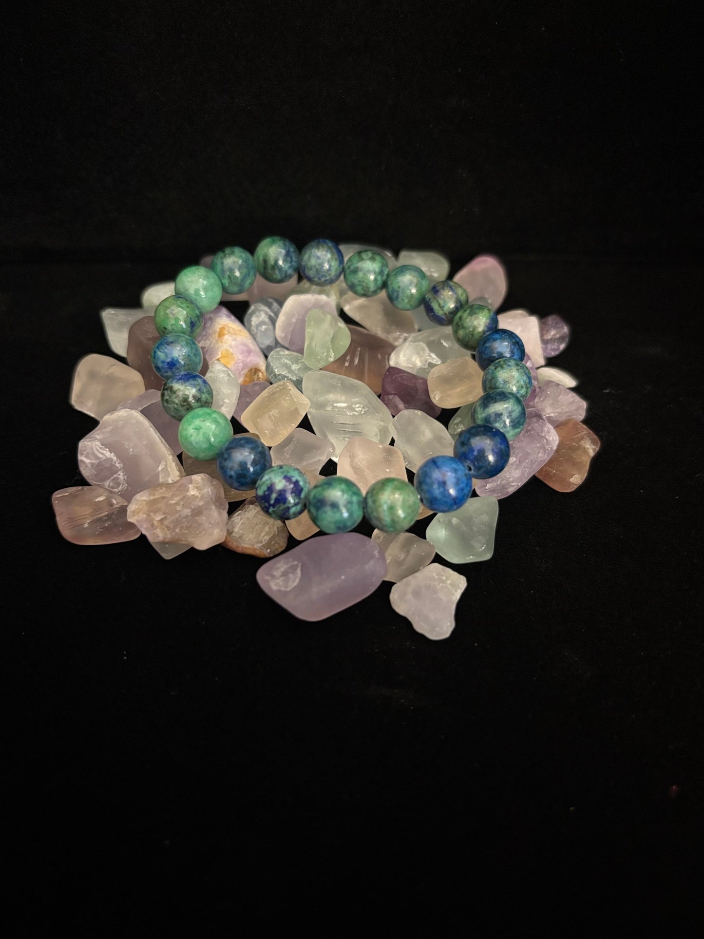 Pulsera elástica de azurita con cuentas – Opciones de 8 mm y 10 mm | Claridad espiritual y sanación profunda