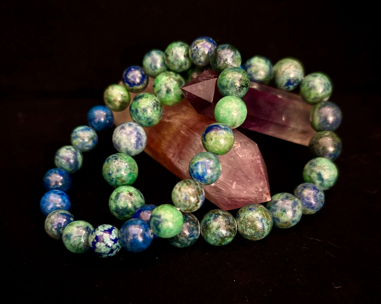 Pulsera elástica de azurita con cuentas – Opciones de 8 mm y 10 mm | Claridad espiritual y sanación profunda