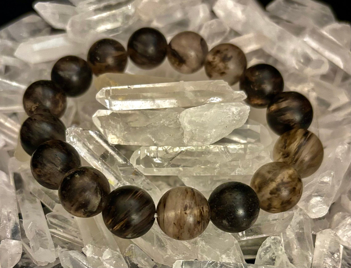 Pulsera elástica de piedra mate negra con sandía – Cuentas atrevidas de 12 mm | Energía de conexión a tierra y estilo audaz