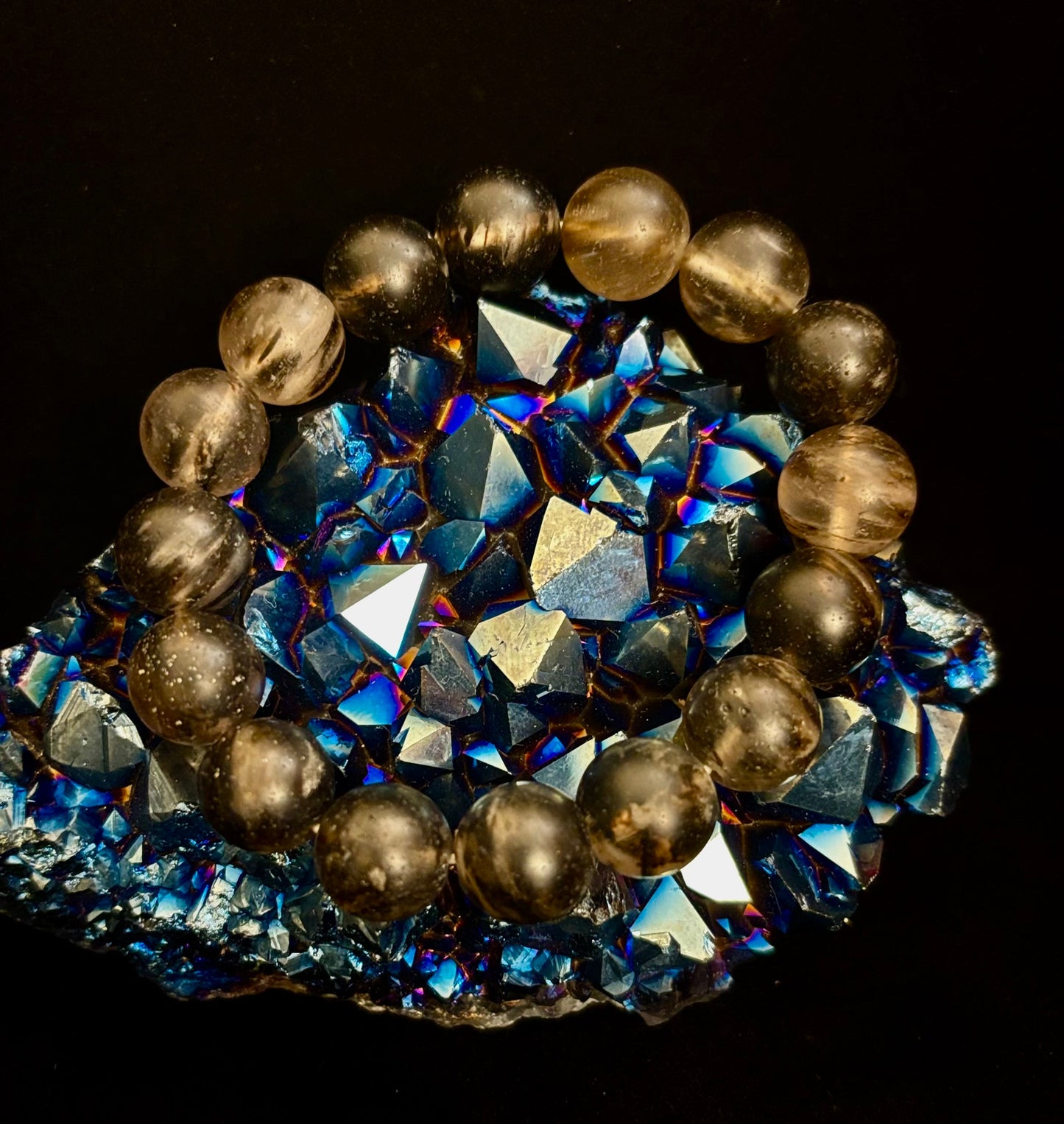 Pulsera elástica de piedra mate negra con sandía – Cuentas atrevidas de 12 mm | Energía de conexión a tierra y estilo audaz