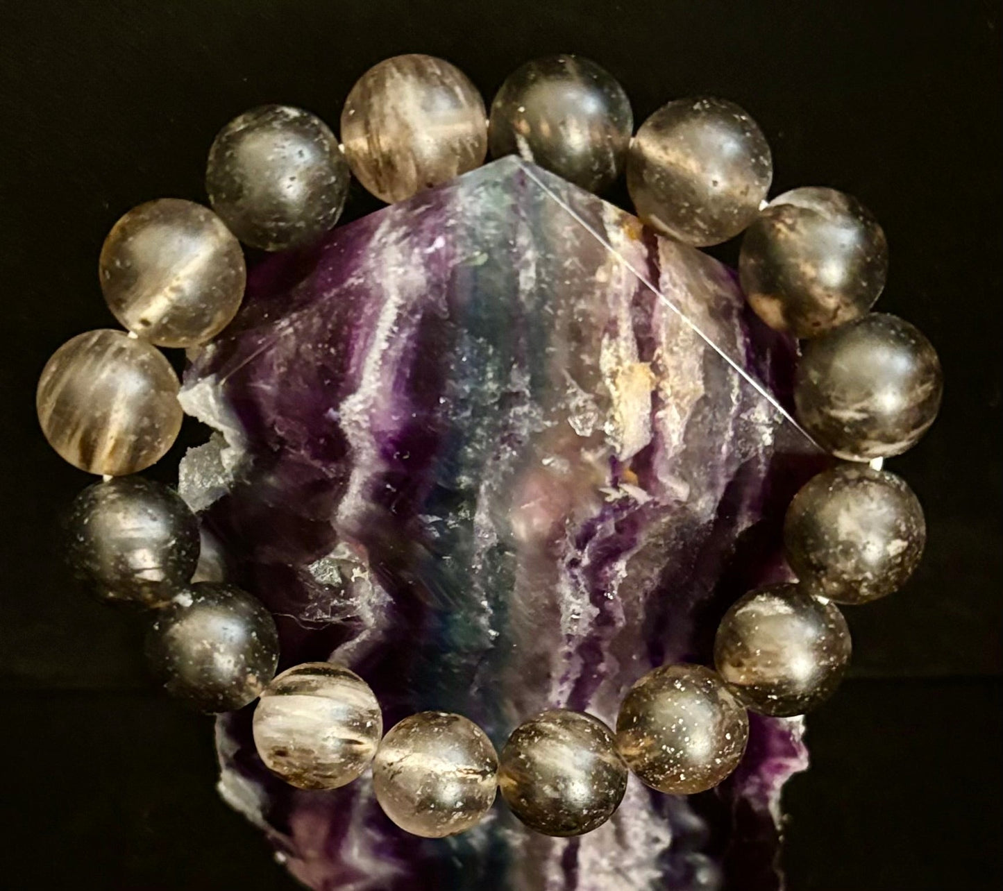 Pulsera elástica de piedra mate negra con sandía – Cuentas atrevidas de 12 mm | Energía de conexión a tierra y estilo audaz