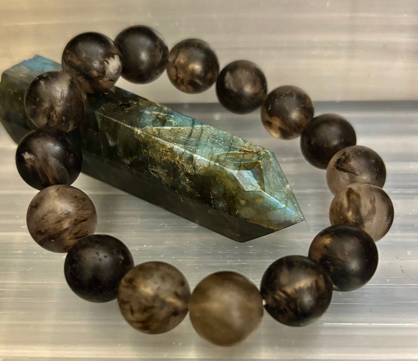 Pulsera elástica de piedra mate negra con sandía – Cuentas atrevidas de 12 mm | Energía de conexión a tierra y estilo audaz