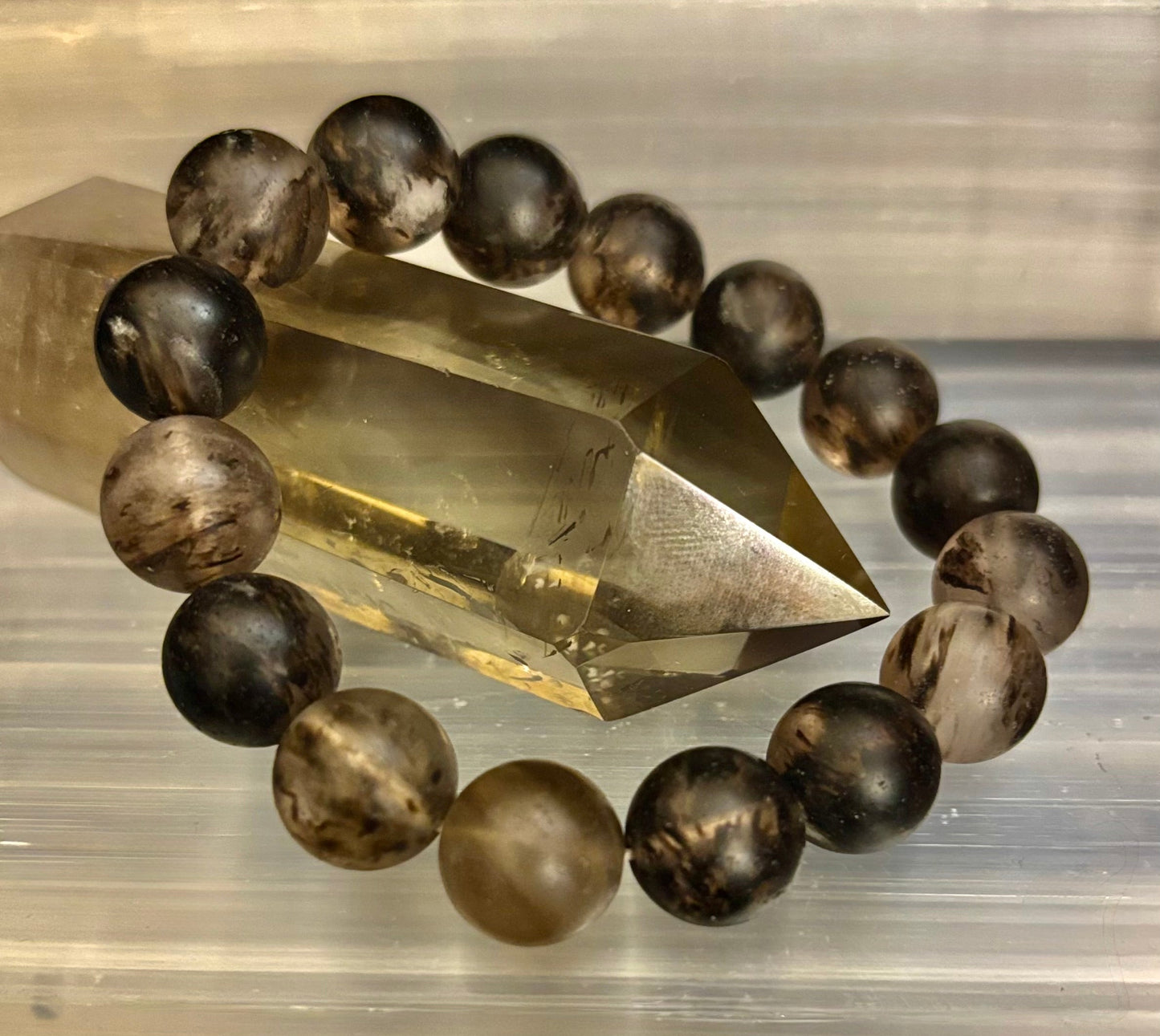Pulsera elástica de piedra mate negra con sandía – Cuentas atrevidas de 12 mm | Energía de conexión a tierra y estilo audaz