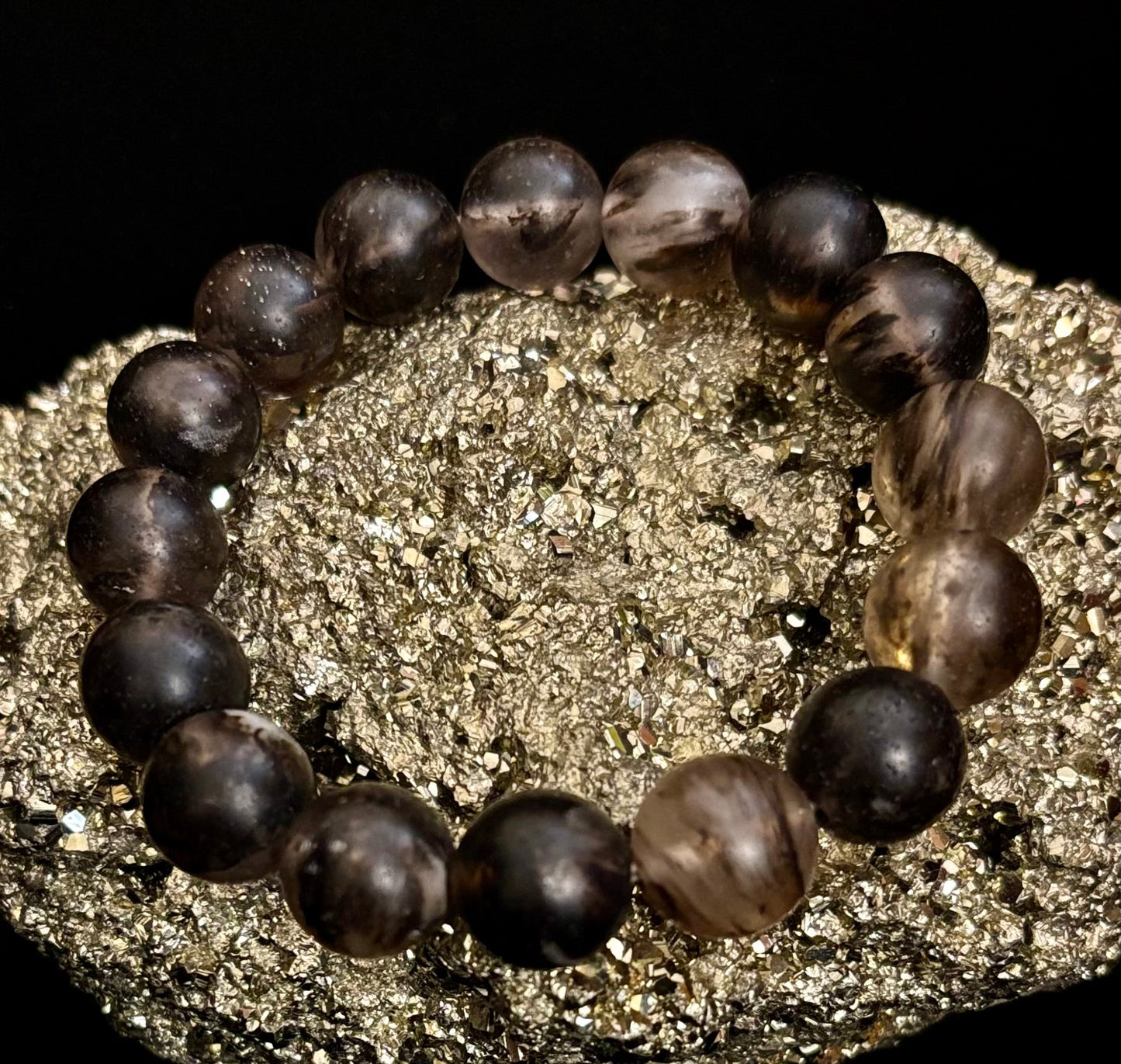 Pulsera elástica de piedra mate negra con sandía – Cuentas atrevidas de 12 mm | Energía de conexión a tierra y estilo audaz