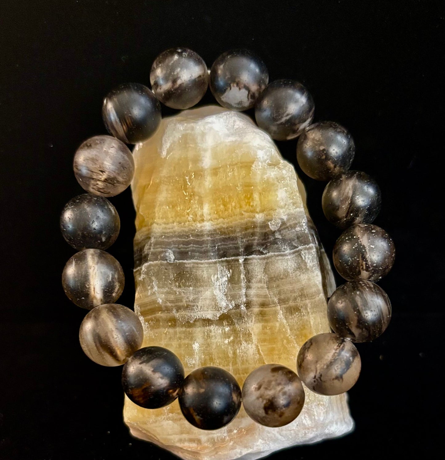 Pulsera elástica de piedra mate negra con sandía – Cuentas atrevidas de 12 mm | Energía de conexión a tierra y estilo audaz