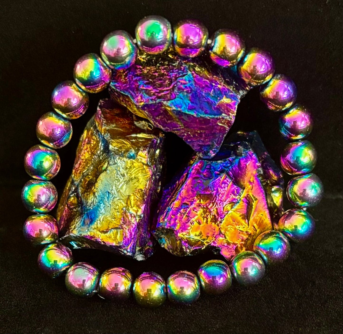 Pulsera de Hematita Arcoíris con Cuentas Redondas – Orgullo y Fuerza LGBTQ para Muñecas Medianas o Grandes