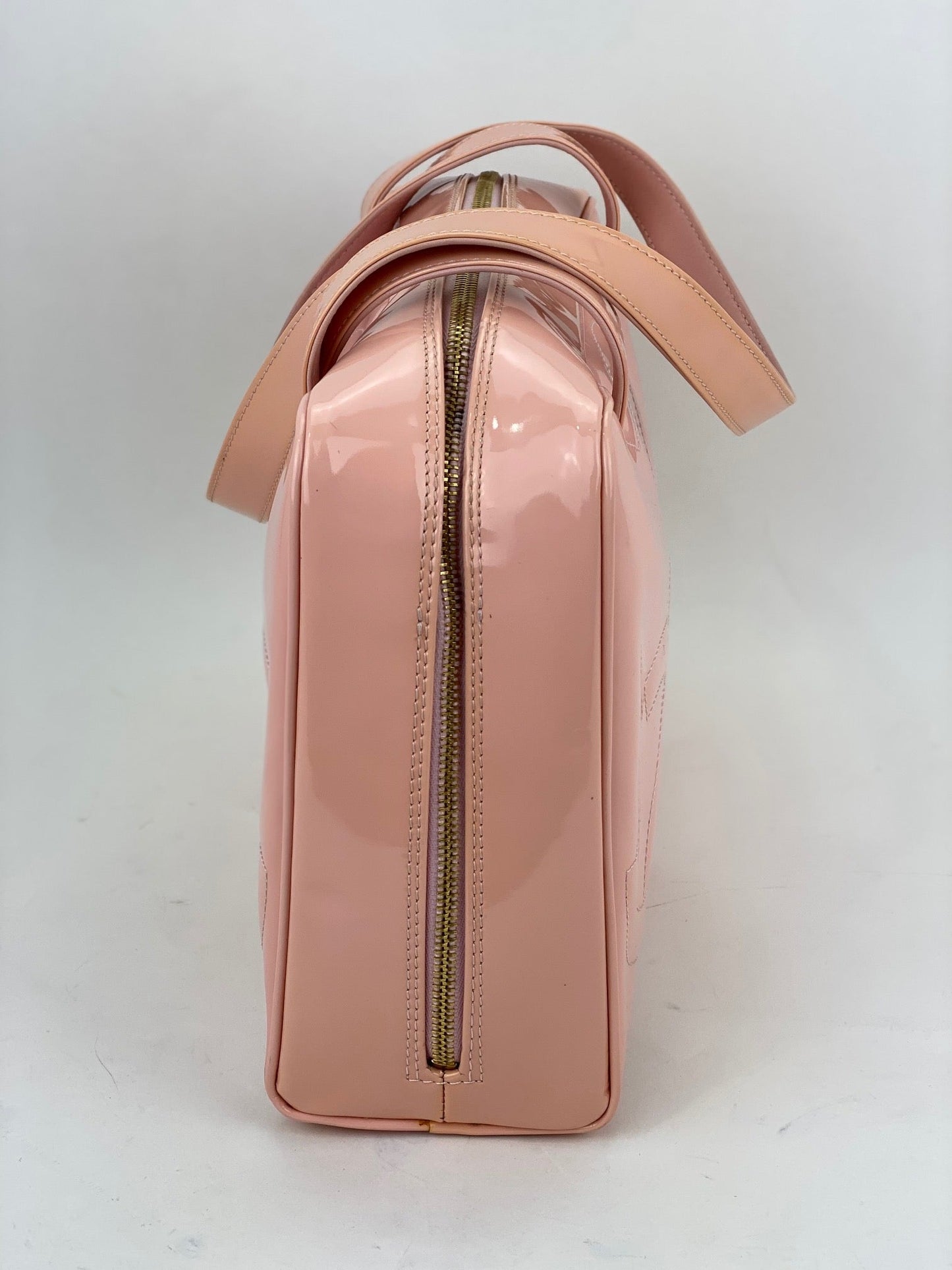 Chanel Triple CC Logo Medium Pink Patent Leather Tote Shoulder Bag Pre owned