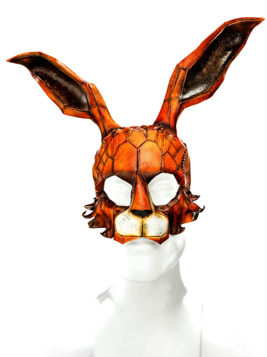 En stock - Máscara de cuero de conejo geométrico en siena