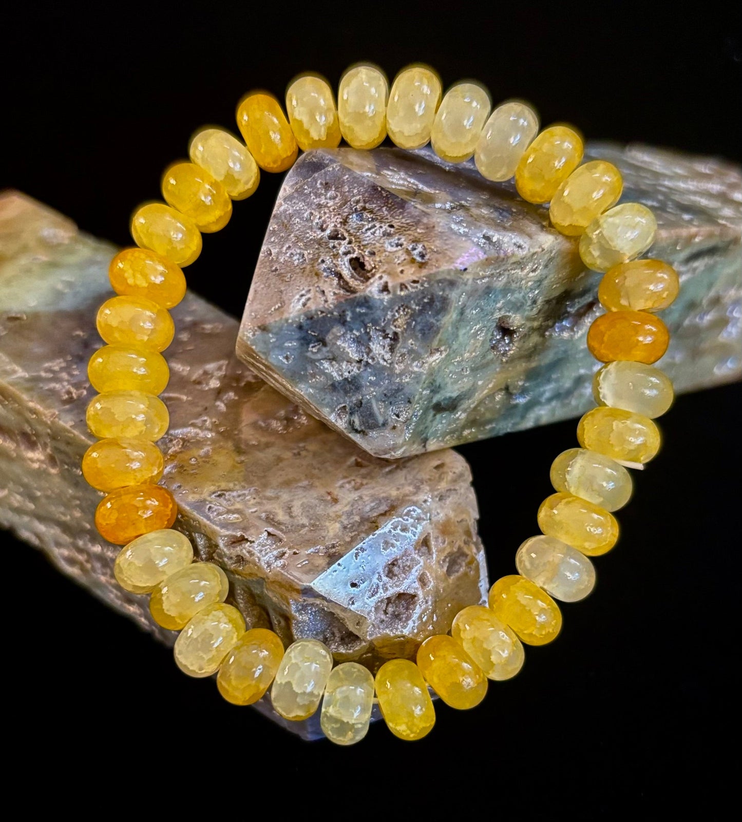 Pulsera Rondel de Ágata Amarilla – Alegría, Confianza y Claridad Mental | Muñecas Medianas