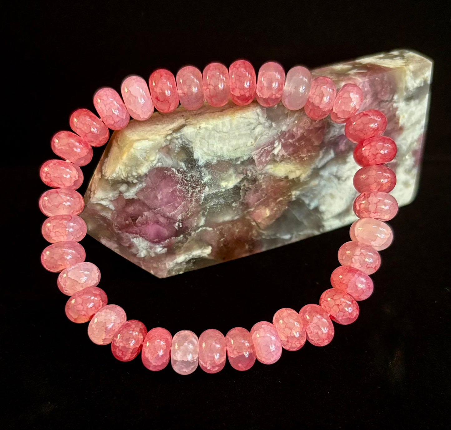 Pulsera Rondelle de Ágata Rosa - Amor Propio y Sanación Emocional | Muñecas Medianas