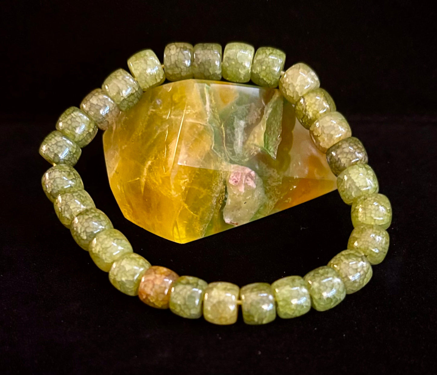 Pulsera de ágata verde oscuro tipo rondel – Enraizamiento, fuerza y prosperidad | Para muñecas medianas