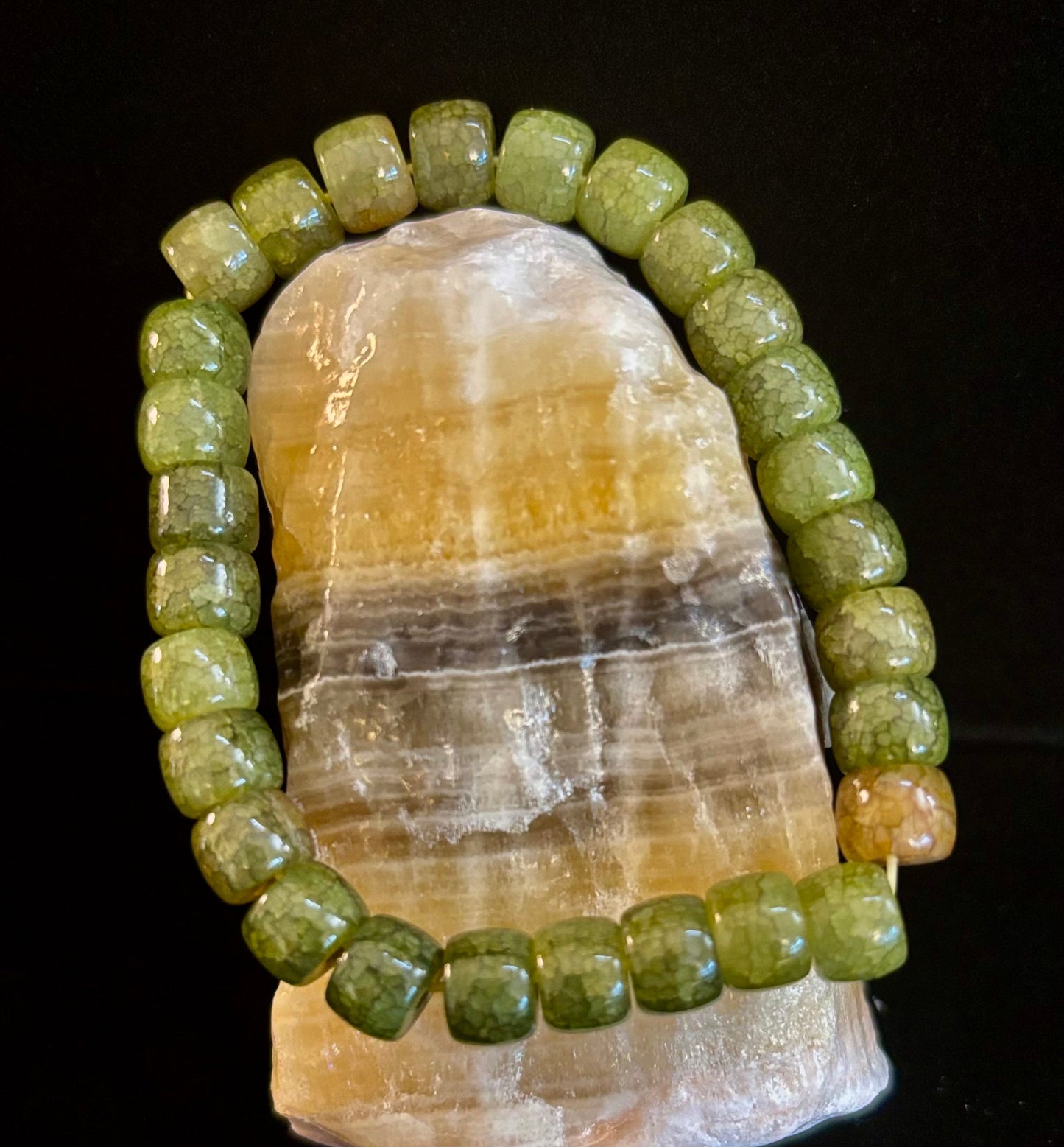Pulsera de ágata verde oscuro tipo rondel – Enraizamiento, fuerza y prosperidad | Para muñecas medianas