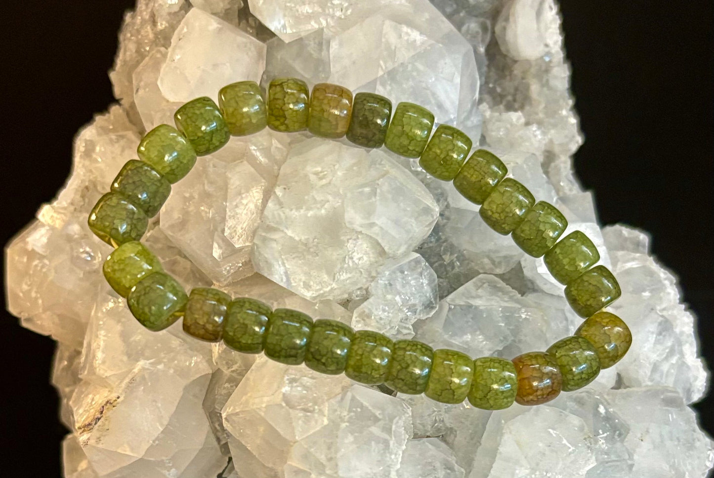 Pulsera de ágata verde oscuro tipo rondel – Enraizamiento, fuerza y prosperidad | Para muñecas medianas
