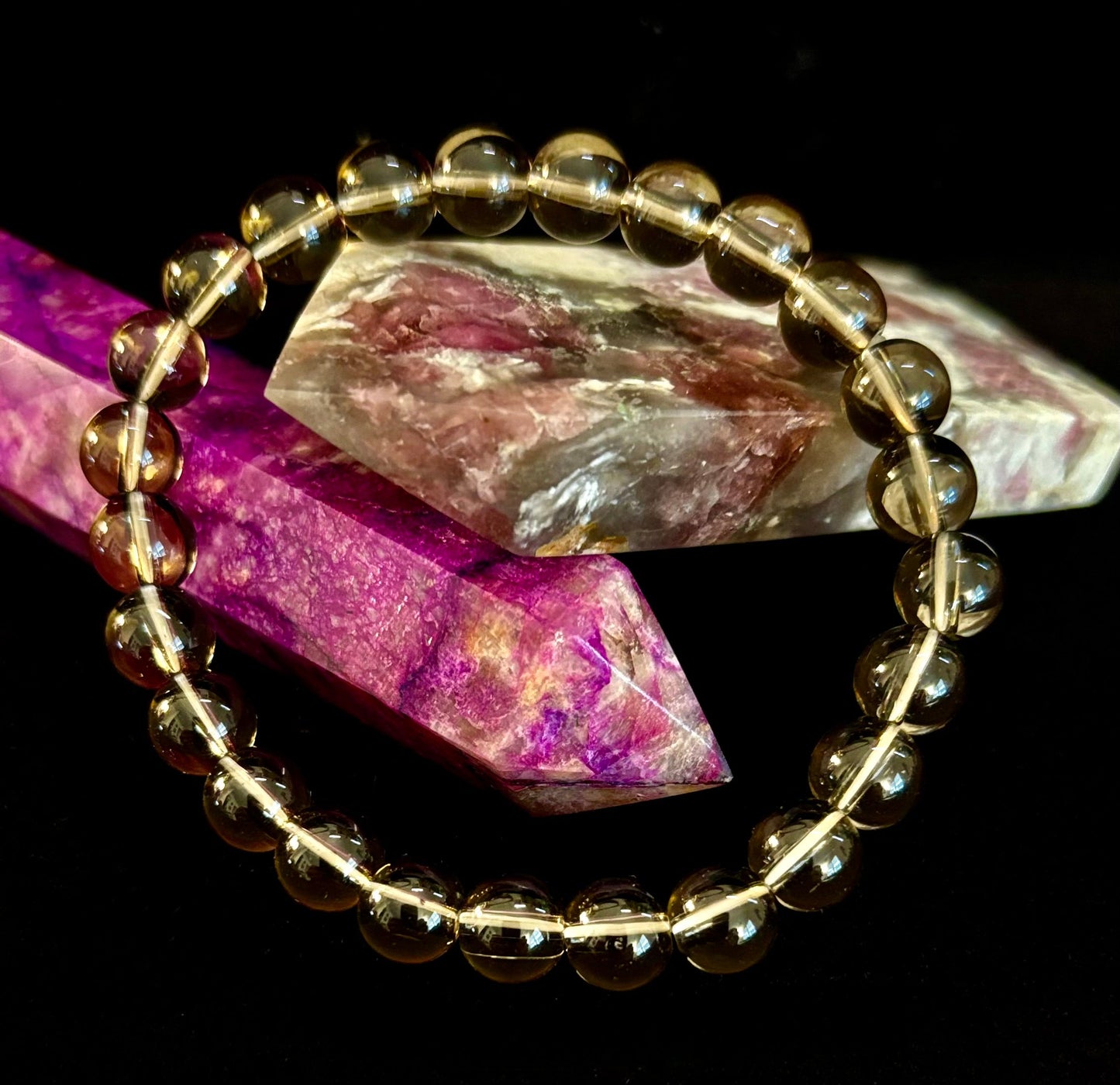 Pulsera de cuarzo ahumado – Cristal natural de 8 mm para conexión a tierra, protección y claridad