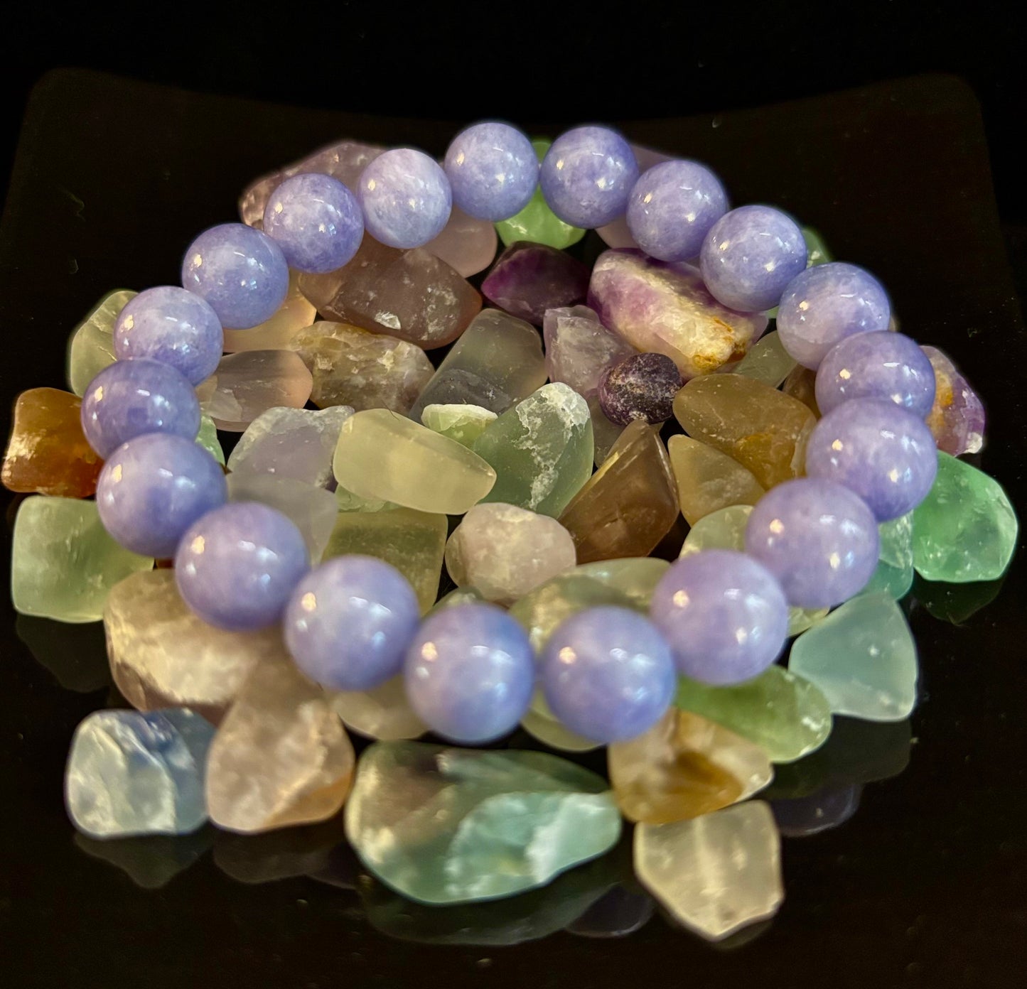 Pulsera de cristal de angelita – Serenidad e intuición | Cuentas de 8 mm y 10 mm para muñecas medianas