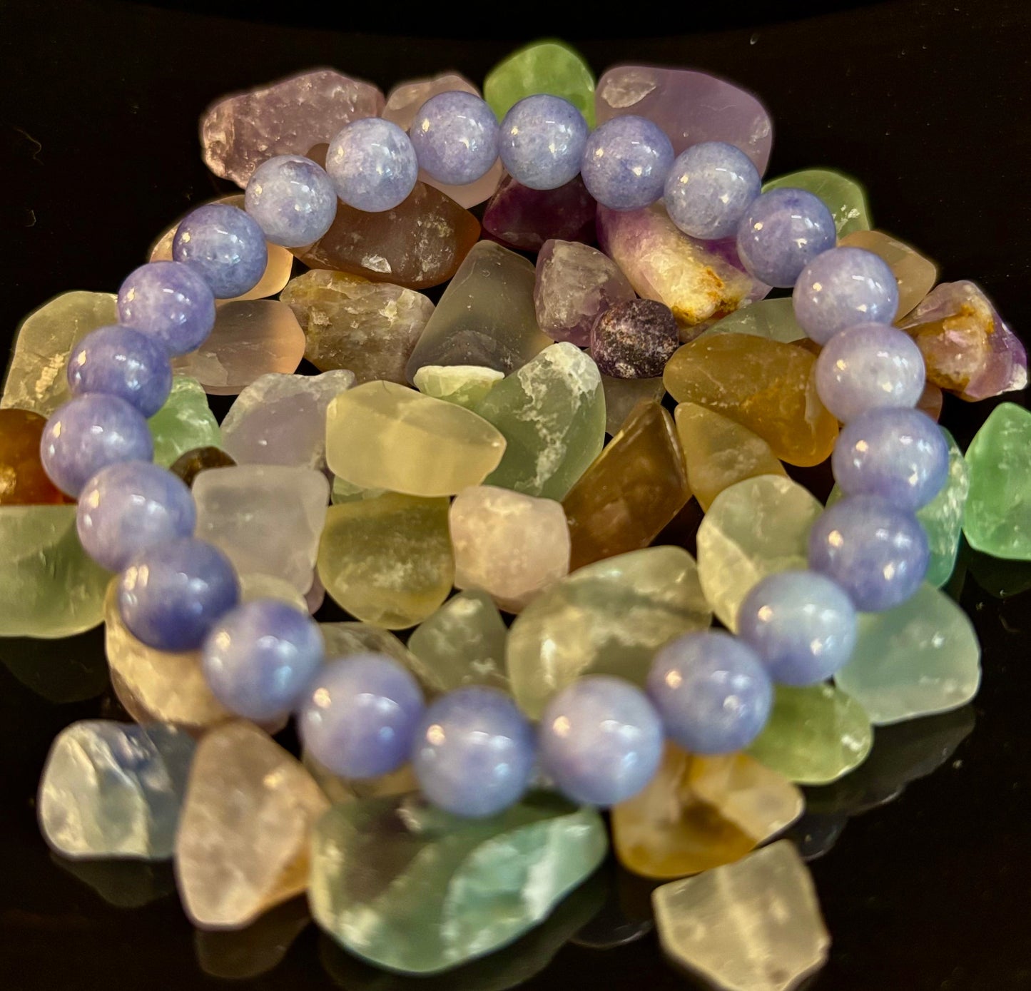 Pulsera de cristal de angelita – Serenidad e intuición | Cuentas de 8 mm y 10 mm para muñecas medianas