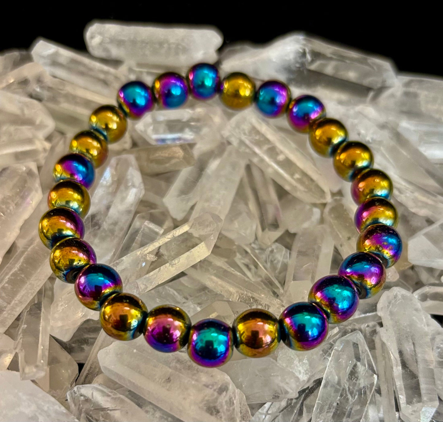 Pulsera de Hematita Arcoíris con Cuentas Redondas – Orgullo y Fuerza LGBTQ para Muñecas Medianas o Grandes