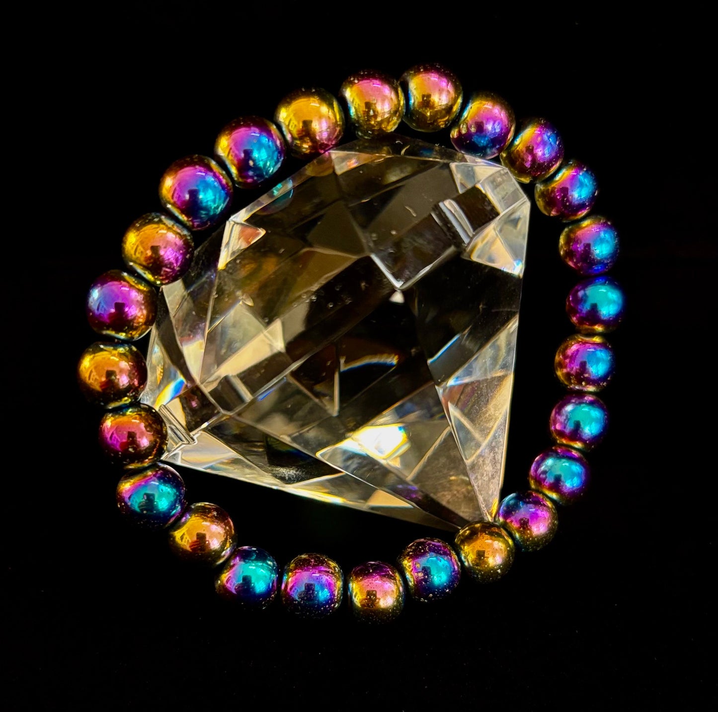 Pulsera de Hematita Arcoíris con Cuentas Redondas – Orgullo y Fuerza LGBTQ para Muñecas Medianas o Grandes