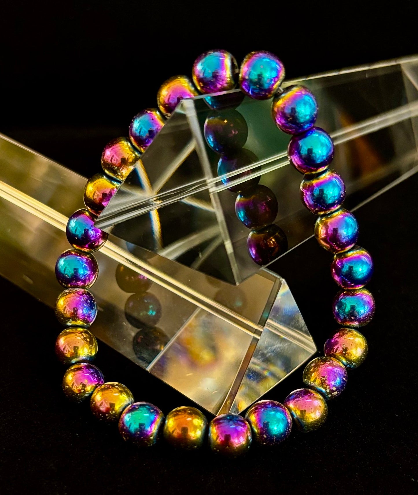 Pulsera de Hematita Arcoíris con Cuentas Redondas – Orgullo y Fuerza LGBTQ para Muñecas Medianas o Grandes