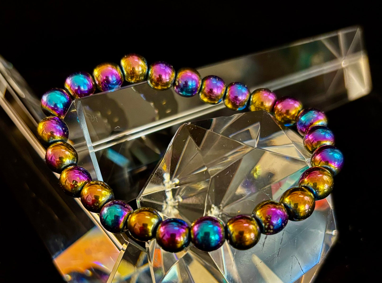 Pulsera de Hematita Arcoíris con Cuentas Redondas – Orgullo y Fuerza LGBTQ para Muñecas Medianas o Grandes