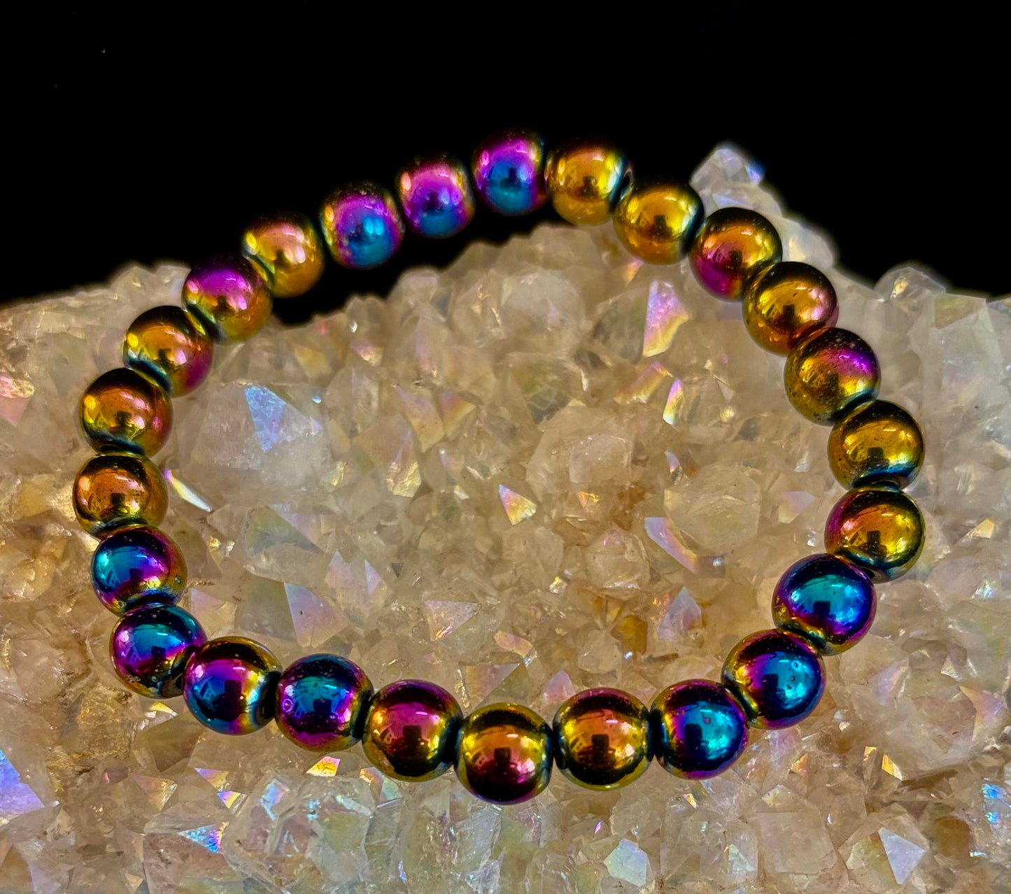 Pulsera de Hematita Arcoíris con Cuentas Redondas – Orgullo y Fuerza LGBTQ para Muñecas Medianas o Grandes