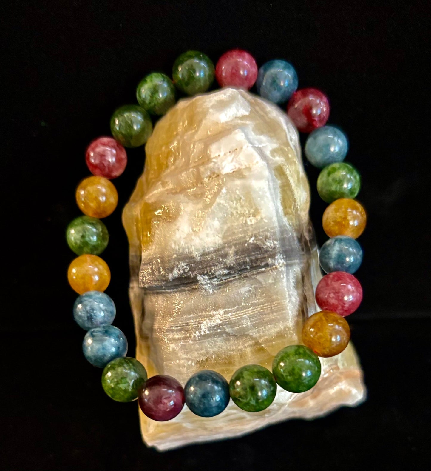 Pulsera de Turmalina Multicolor – Equilibrio, Protección y Sanación Emocional Infundida con Reiki (Muñeca Mediana)
